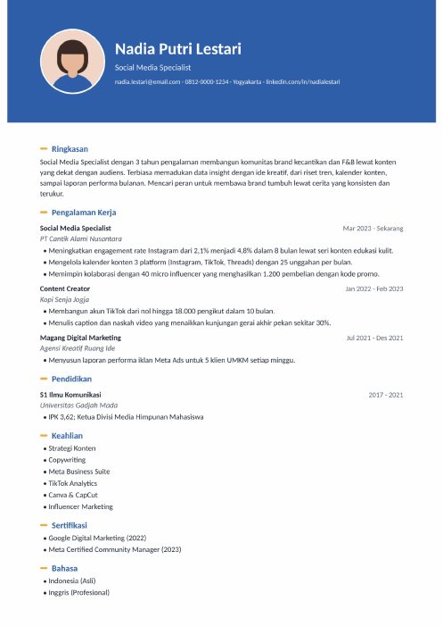 Pratinjau contoh CV Kreatif