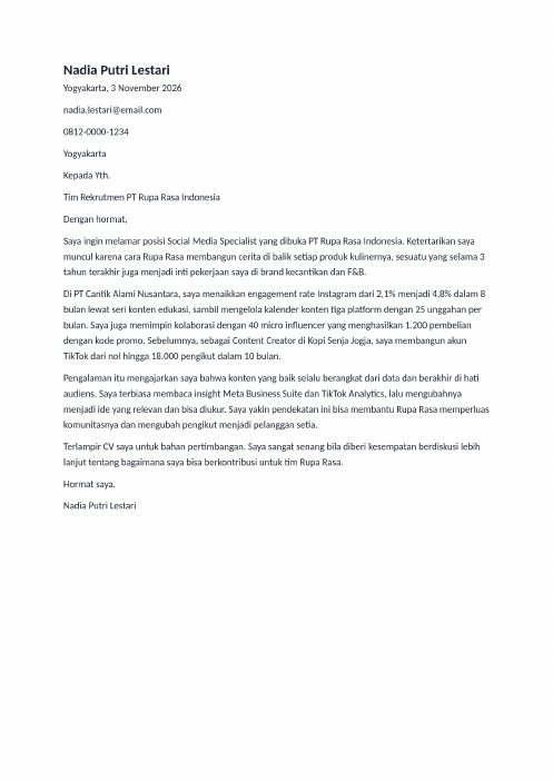 Pratinjau contoh Cover Letter
