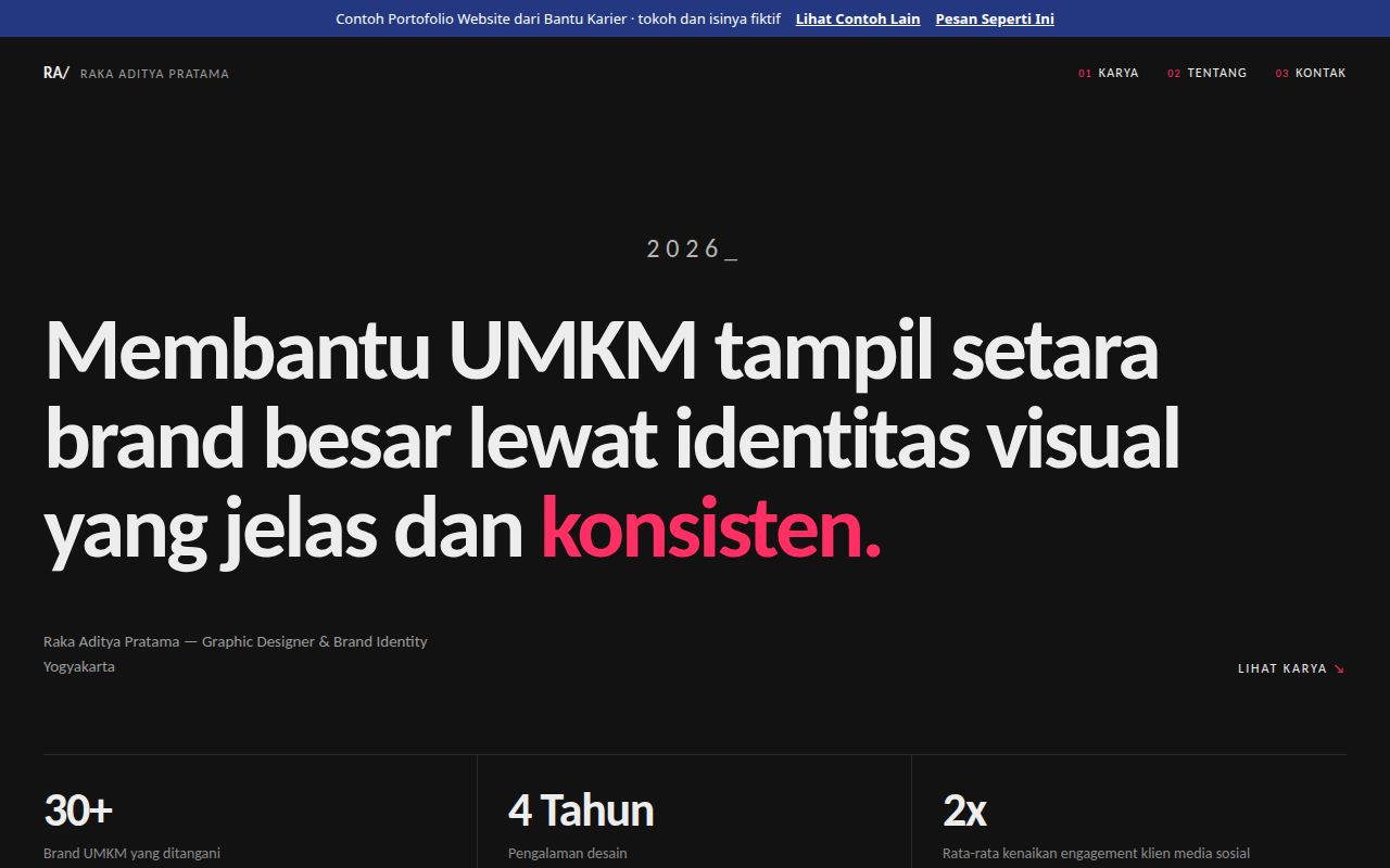 Pratinjau contoh Portofolio Website Interaktif